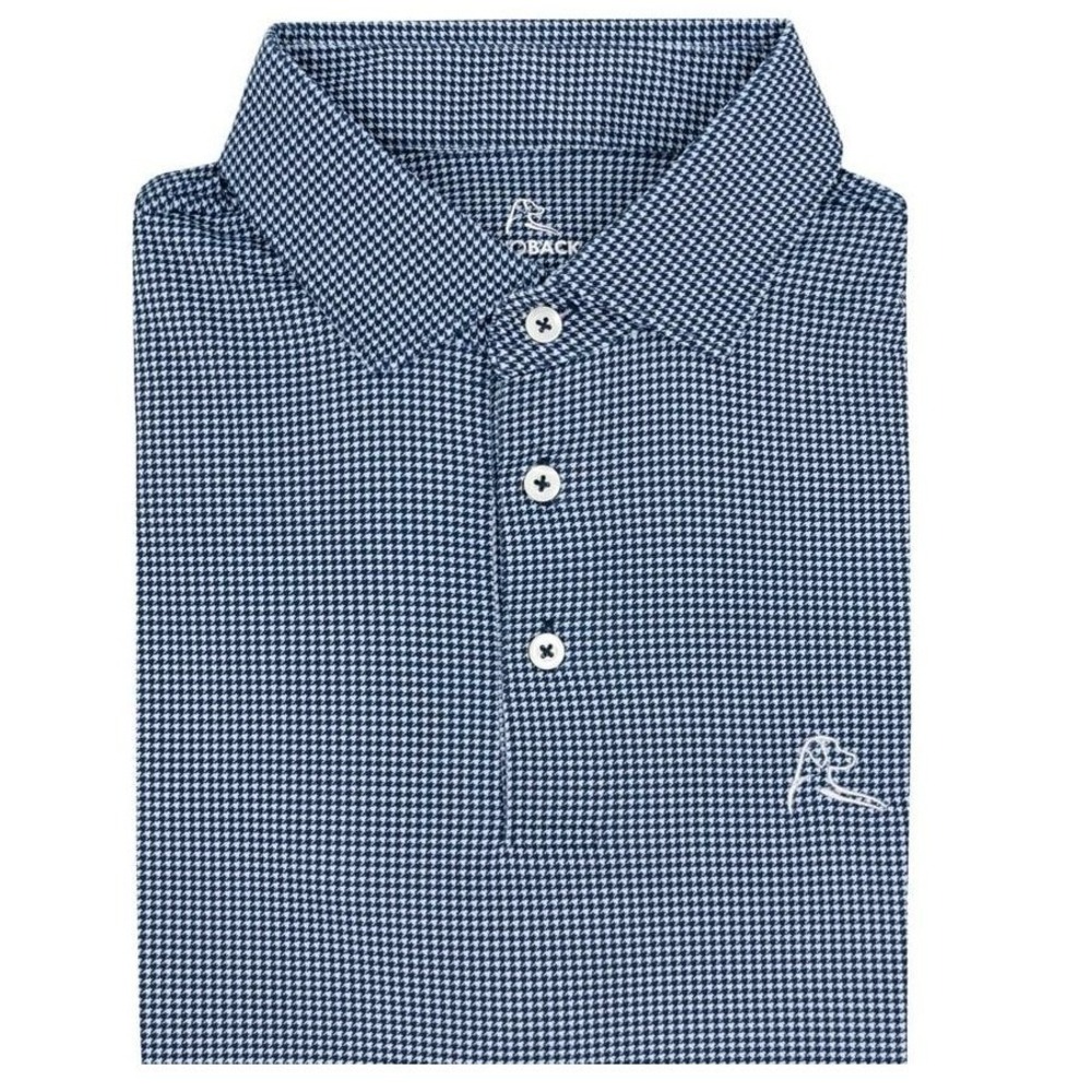 Rhoback Men's The Dogstooth Houndstooth Golf Polo Shirt Fleet Navy White 2XL